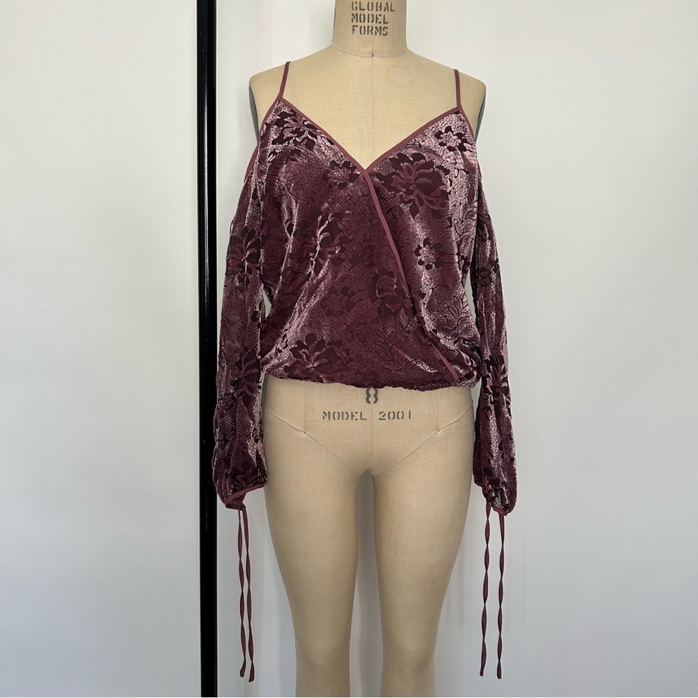 Guess Velvet Wrap Blouse in Deep Burgundy